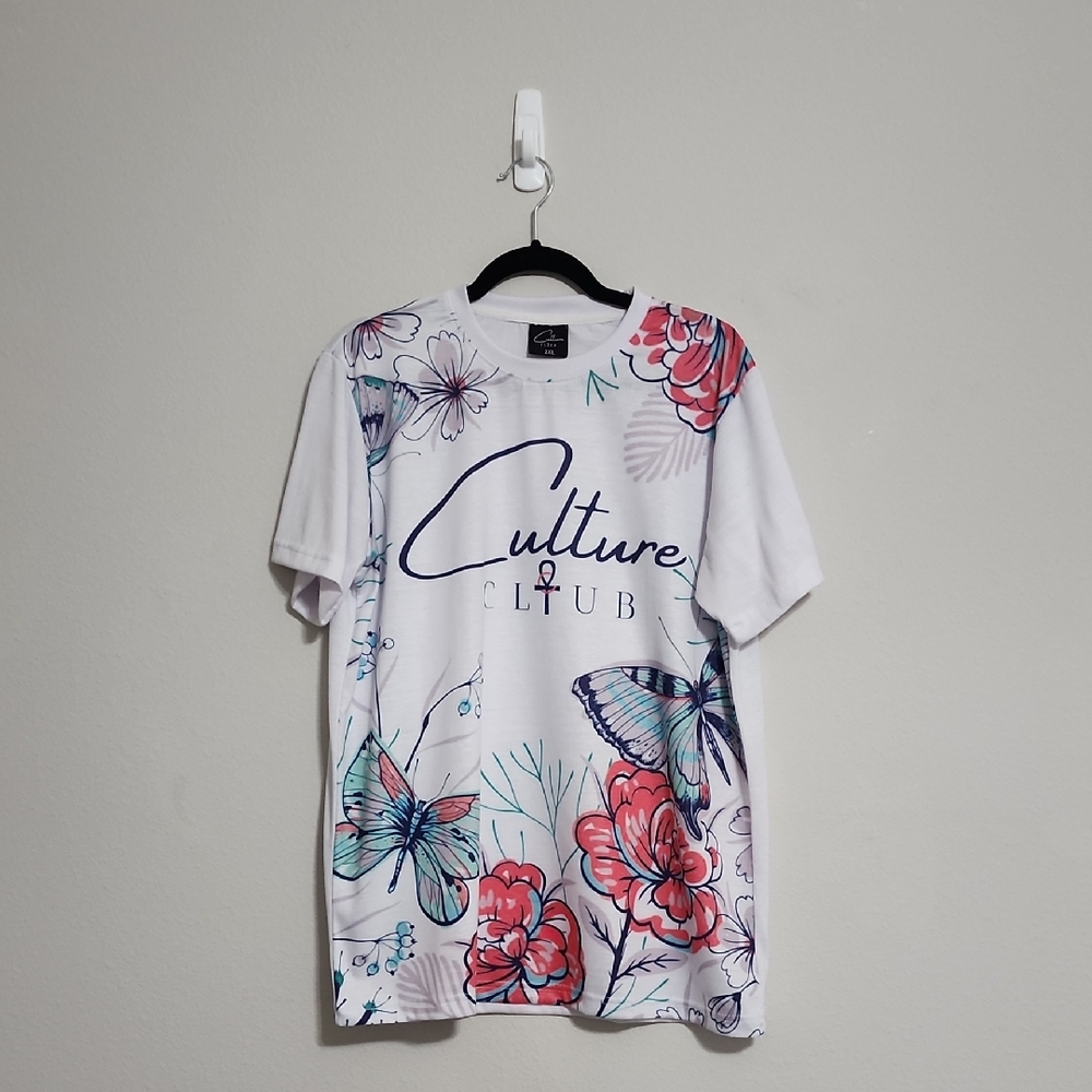 Men's Culture Club Floral Graphic T-Shirt with Butterflies Blue Coral Size 2XL